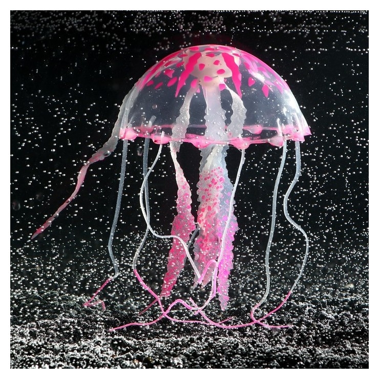 Декор для аквариума медуза силиконовая, с неоновым эффектом, 10 х 10 х 20,5 см, розовая