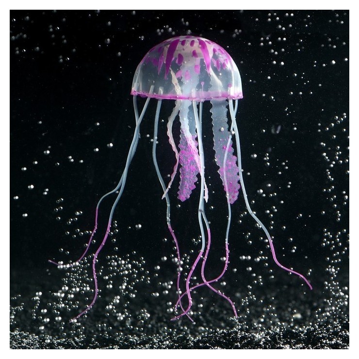 Декор для аквариума медуза силиконовая, с неоновым эффектом, 5 х 5 х 15 см, фиолетовая