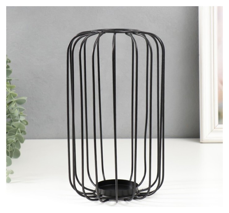 Подсвечник металл на 1 свечу "Лофт. прутья" чёрный 24х13,5х13,5 см  
