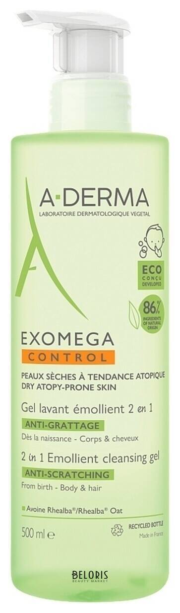Гель для тела и волос смягчающий очищающий 2 в 1 Exomega Control A-DERMA Exomega Control