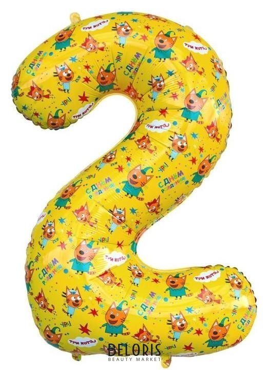 Шар фольгированный 34 «Цифра 2», Три кота, жёлтый, 1 шт. в упаковке Дон Баллон