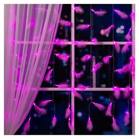 Гирлянда «Занавес» 3 × 1.4 м с насадками «перья», Ip20, прозрачная нить, 80 Led, свечение розовое, 8 режимов, 220 В LuazON Home