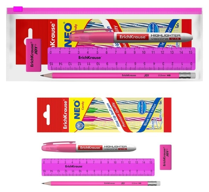 Набор в Zip-пакете Erichkrause Neon Solid, 8 предметов, розовый