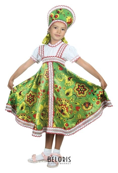 Русский народный костюм Хохлома, платье, кокошник, цвет зелёный, р-р 28, рост 98-104 см Страна Карнавалия