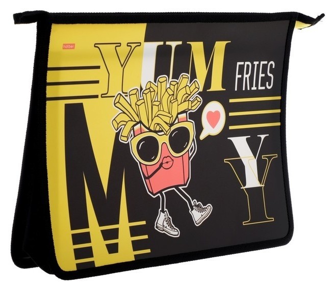 

Папка для тетрадей А4 Hatber My Fries, 2 отделения, молния сверху, пластик