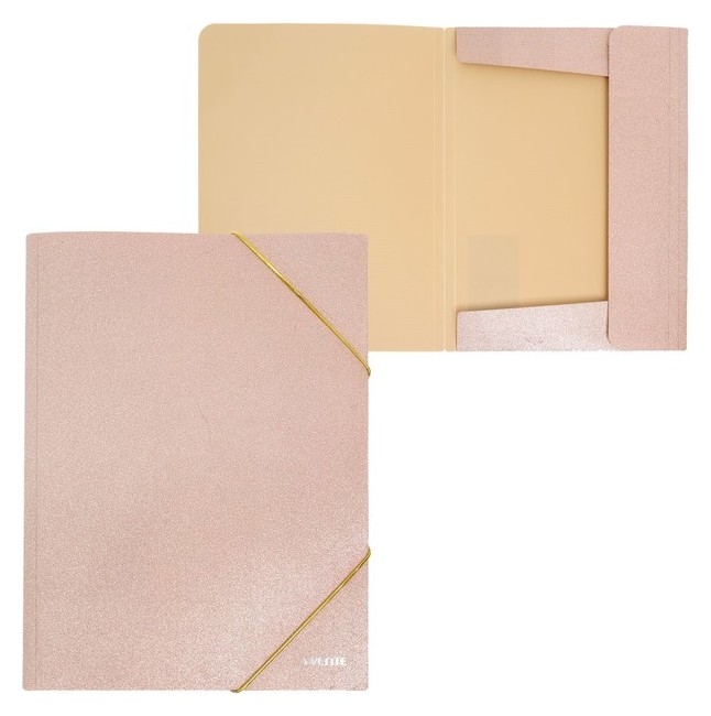 Папка на резинке А4 Devente Glitter Shine, 400 мкм, фактура с блёстками, сверкающая розовая