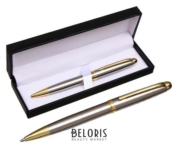 Ручка подарочная, шариковая Классика в кожзам футляре, поворотная, корпус серебро с золотым Calligrata