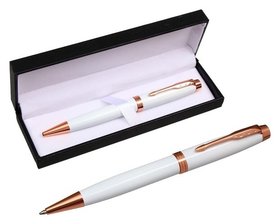 Ручка подарочная шариковая в кожзам футляре поворотная тонга корпус белый с золотым Calligrata