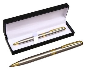 Ручка подарочная шариковая в кожзам футляре поворотная New корпус серебро с золотым Calligrata