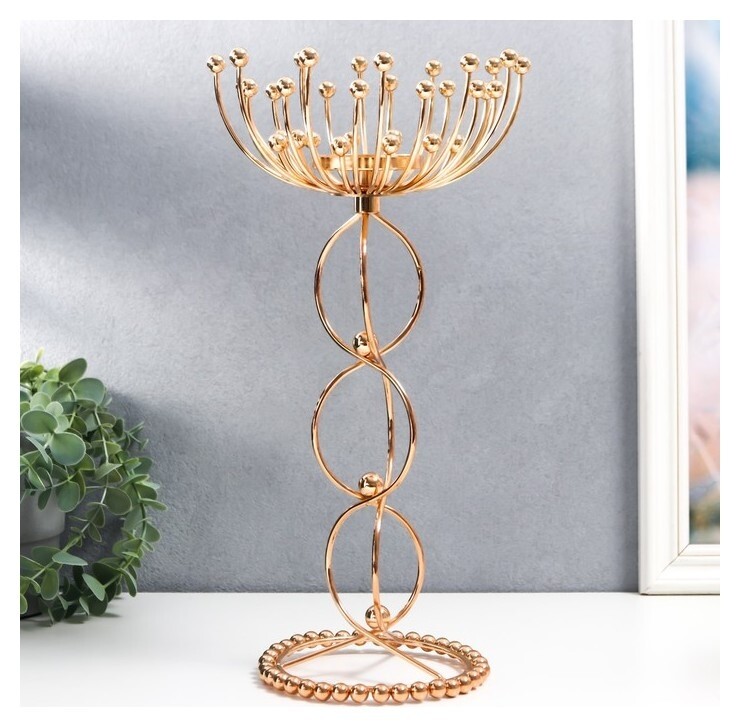 Подсвечник металл на 1 свечу "Временная петля с шариками" золото 35х13х13 см  