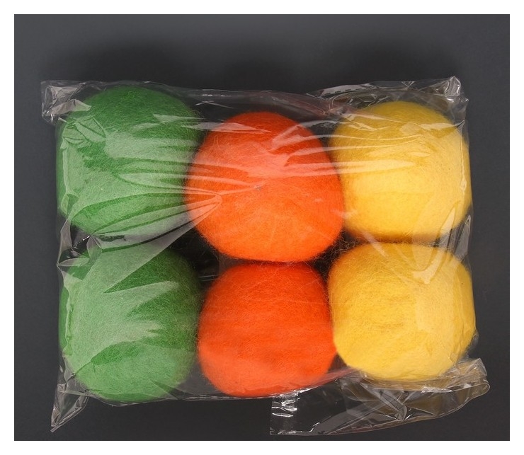 Шерстяные шарики для стирки и сушки белья, 6 см, цветной 40 гр (Набор 6 шт )