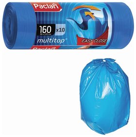 Мешки для мусора 160 л, с ушками, синие, рулон 10 шт., пвд, 30 мкм, 90х125 см, Paclan "Multitop", 134442 Paclan