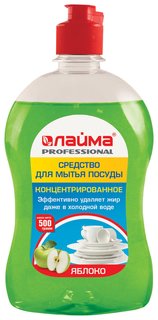 Средство для мытья посуды 500 г, Laima Professional, концентрат, "Яблоко", 604650 Лайма