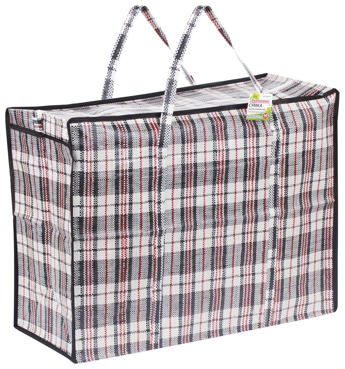 Сумка-баул хозяйственная, полипропилен, 60х45х25 см, 68 литров, черно-красная, 150 г/м2, любаша, 604700  Любаша