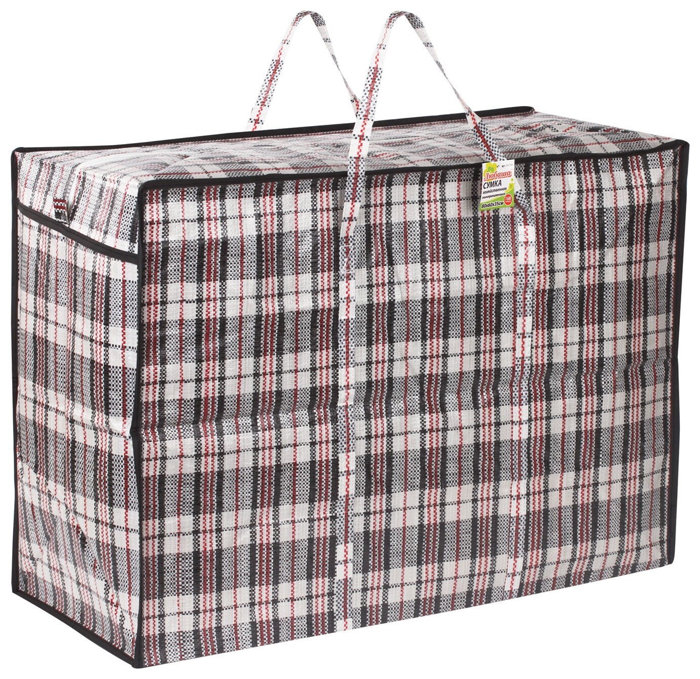 Сумка-баул хозяйственная, полипропилен, 80х60х35 см,168 литров, черно-красная, 170 г/м2, любаша, 604704  Любаша