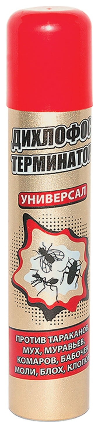 Средство от насекомых 180 мл, дихлофос "Терминатор", без запаха, от всех видов насекомых, аэрозоль Дихлофос