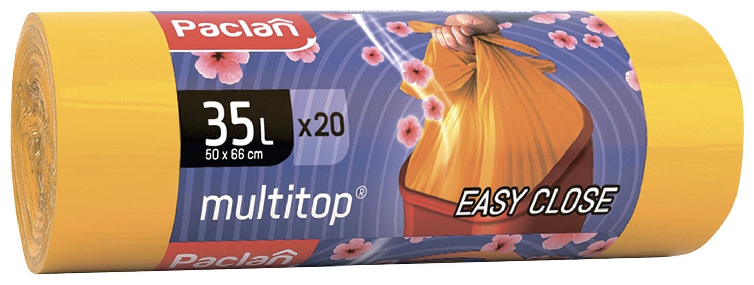 Мешки для мусора ароматизированные 35 л, ушки, желтые 20 шт. ПВД 66х50 см, Paclan "Multitop Aroma", 136881  Paclan