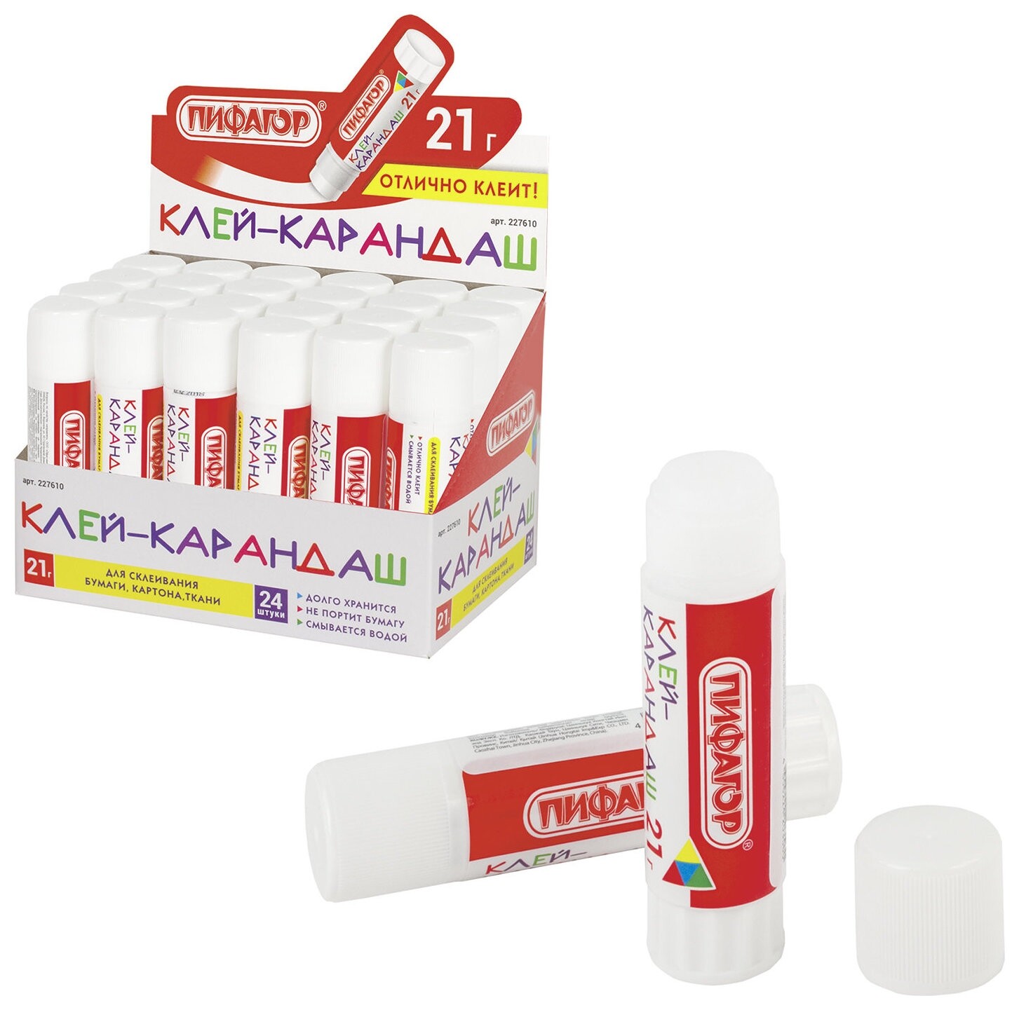 Клей-карандаш пифагор, 21 г, 227610  Пифагор