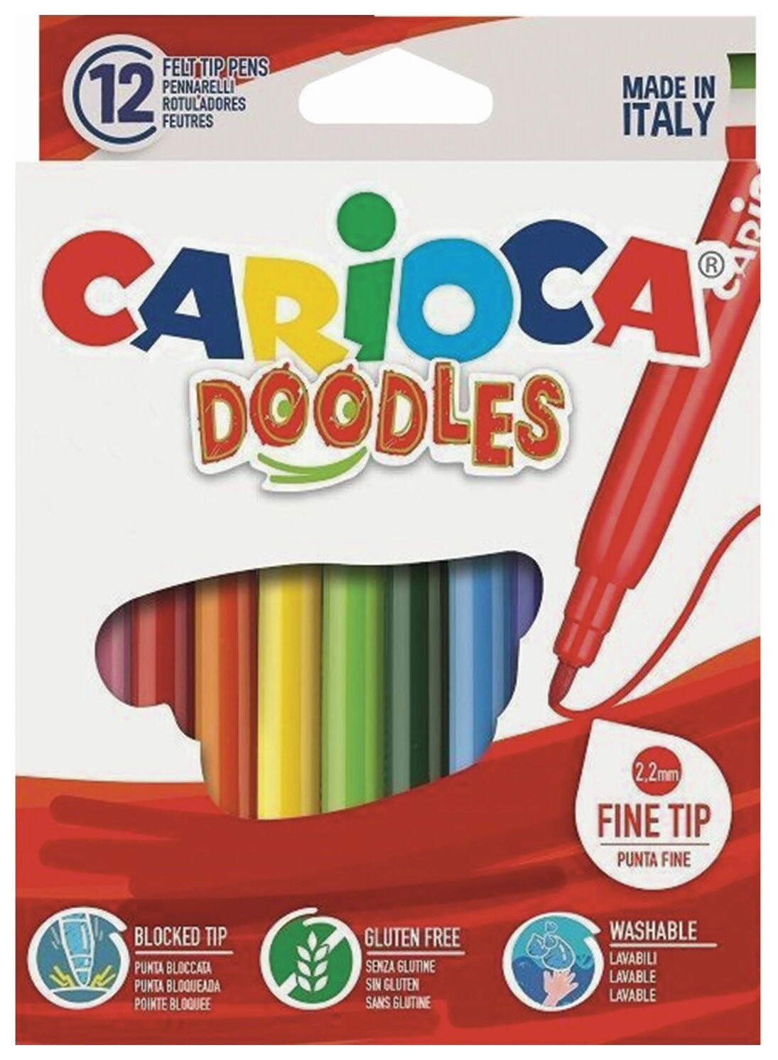 Фломастеры Carioca (Италия) "Doodles", 12 цветов, суперсмываемые, 42314 Carioca