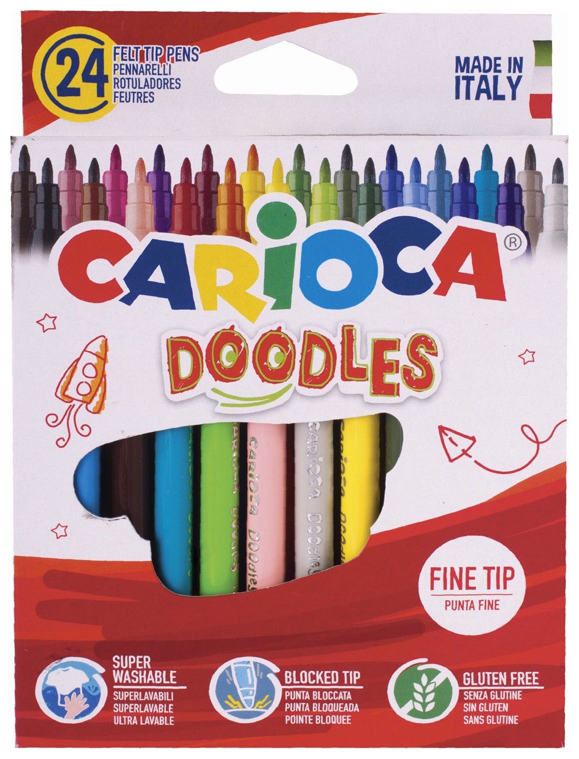 Фломастеры Carioca (Италия) "Doodles", 24 цвета, суперсмываемые, 42315  Carioca