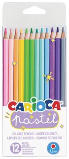 Карандаши цветные пастельные Carioca "Pastel", 12 цветов, шестигранные, заточенные, ПВХ чехол, 43034 Carioca