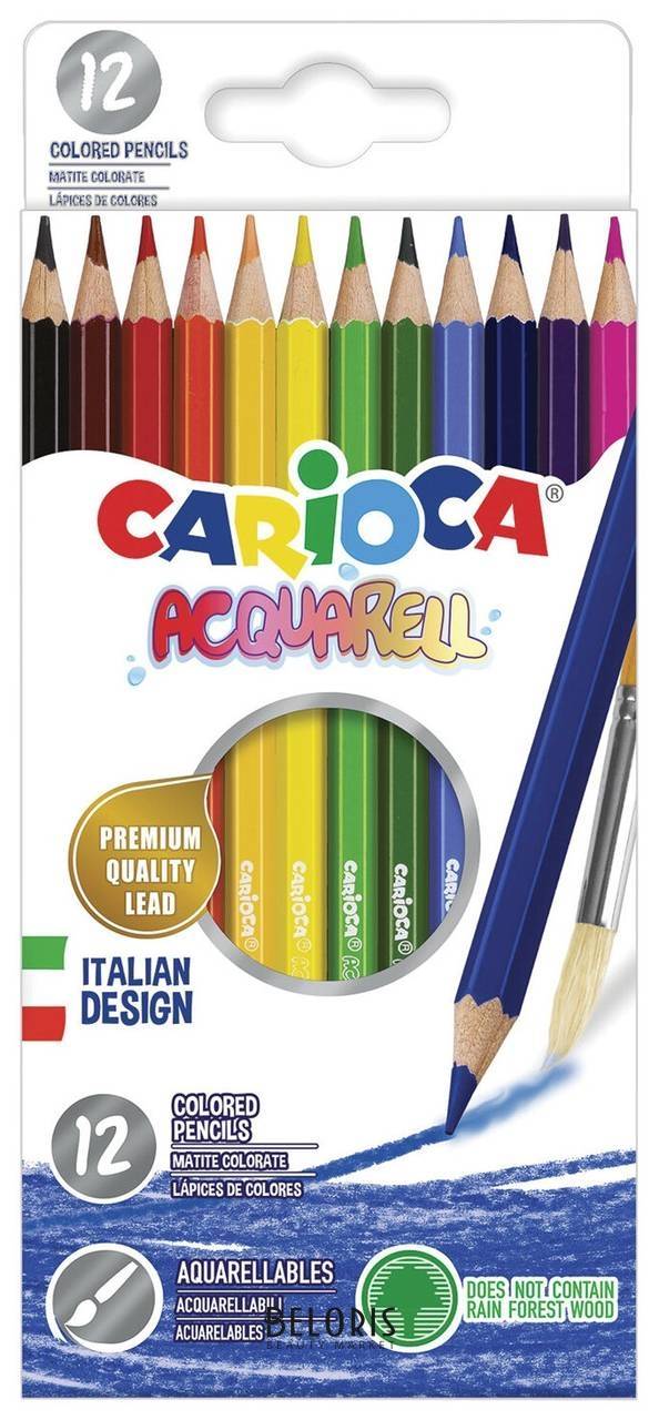 Карандаши цветные акварельные Carioca Acquarell, 12 цветов, шестигранные, заточенные, 42857 Carioca