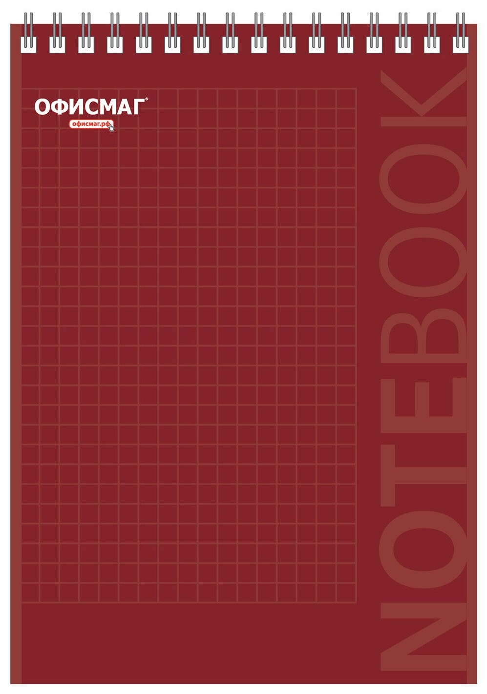 Блокнот А5 (146х205 мм), 80 л., гребень, картон, подложка, клетка, офисмаг, красный, 129869  Офисмаг
