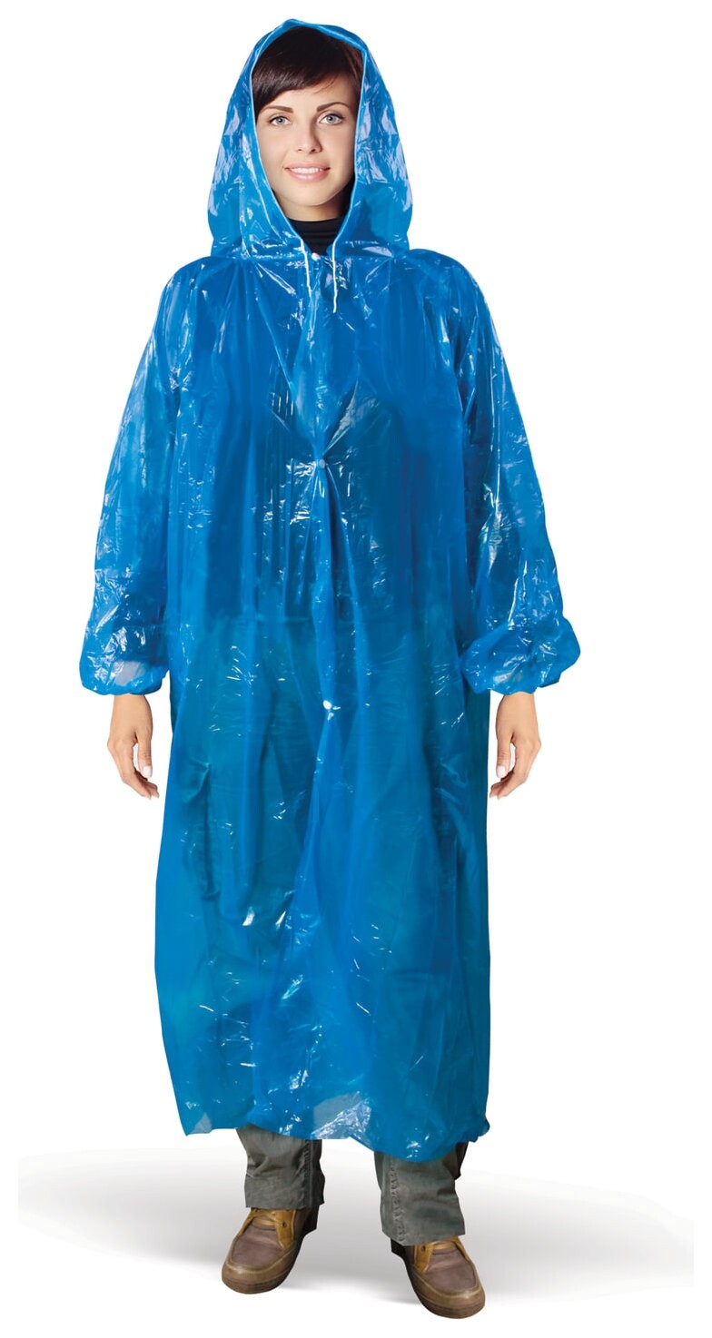 Плащ-дождевик C капюшоном, на кнопках, полиэтилен, 18 мкм, синий  
