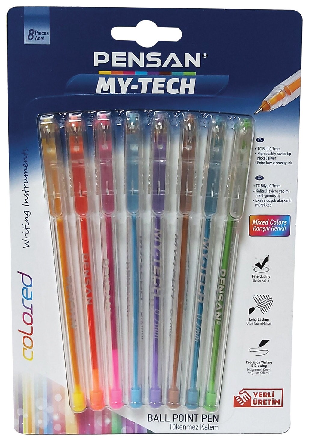 Ручки шариковые масляные Pensan "My-tech Colored", набор 8 шт., яркие цвета линия письма 0,35 мм, 2240/b8  Pensan
