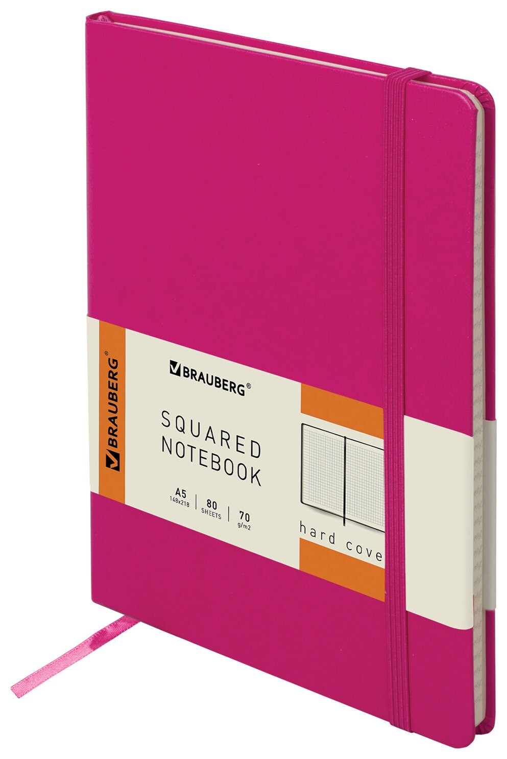 Блокнот А5 (148x218 мм), Brauberg "Metropolis", балакрон, 80 л., резинка, клетка, фуксия, 111587  Brauberg