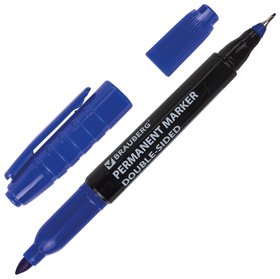 Маркер перманентный (Нестираемый) двусторонний Brauberg "Double", синий, наконечники 0,8/3 мм, 151636 Brauberg