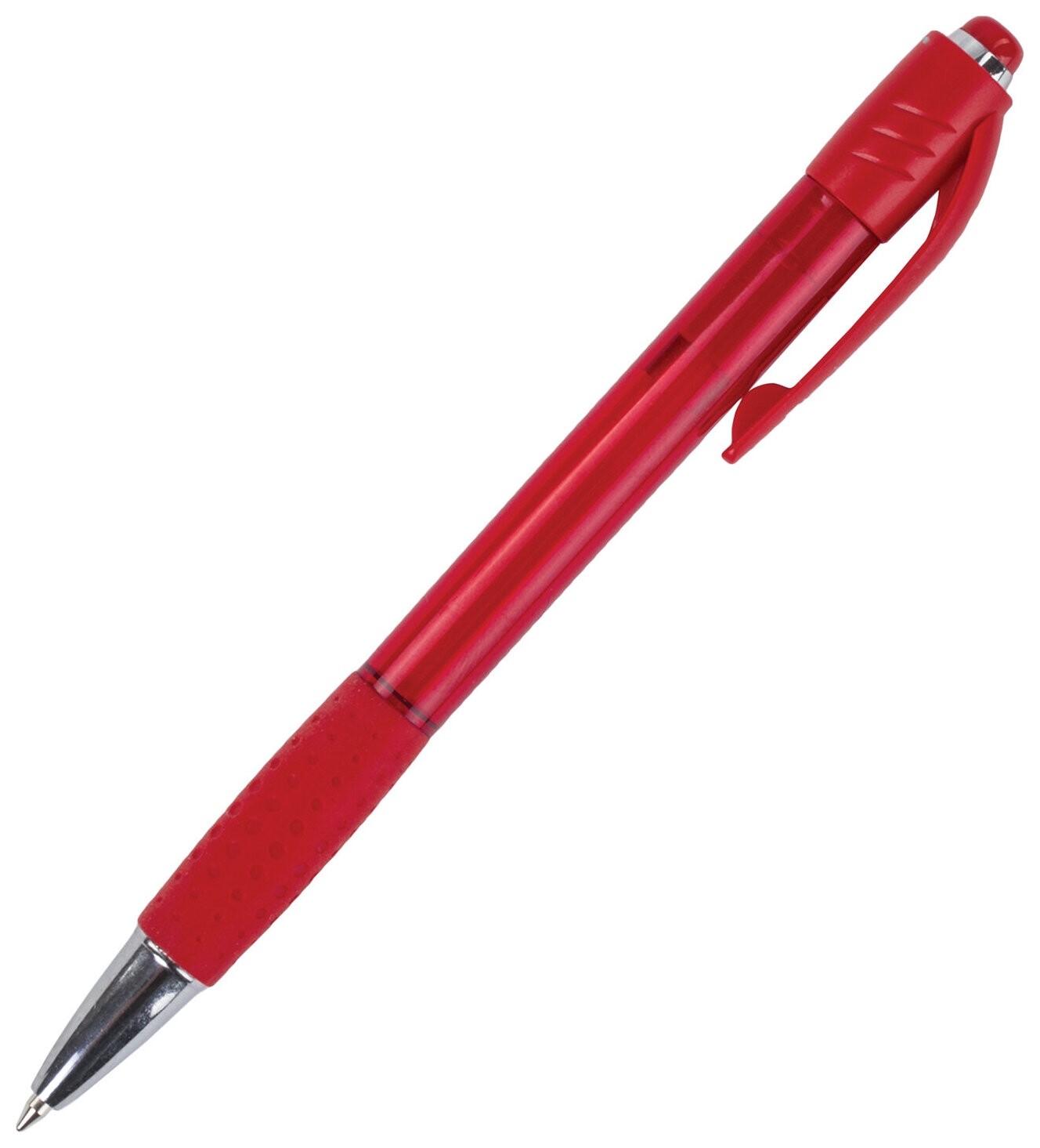 Ручка шариковая автоматическая с грипом Brauberg Super, синяя, корпус красный, узел 0,7 мм, линия письма 0,35 мм, 143371 Brauberg