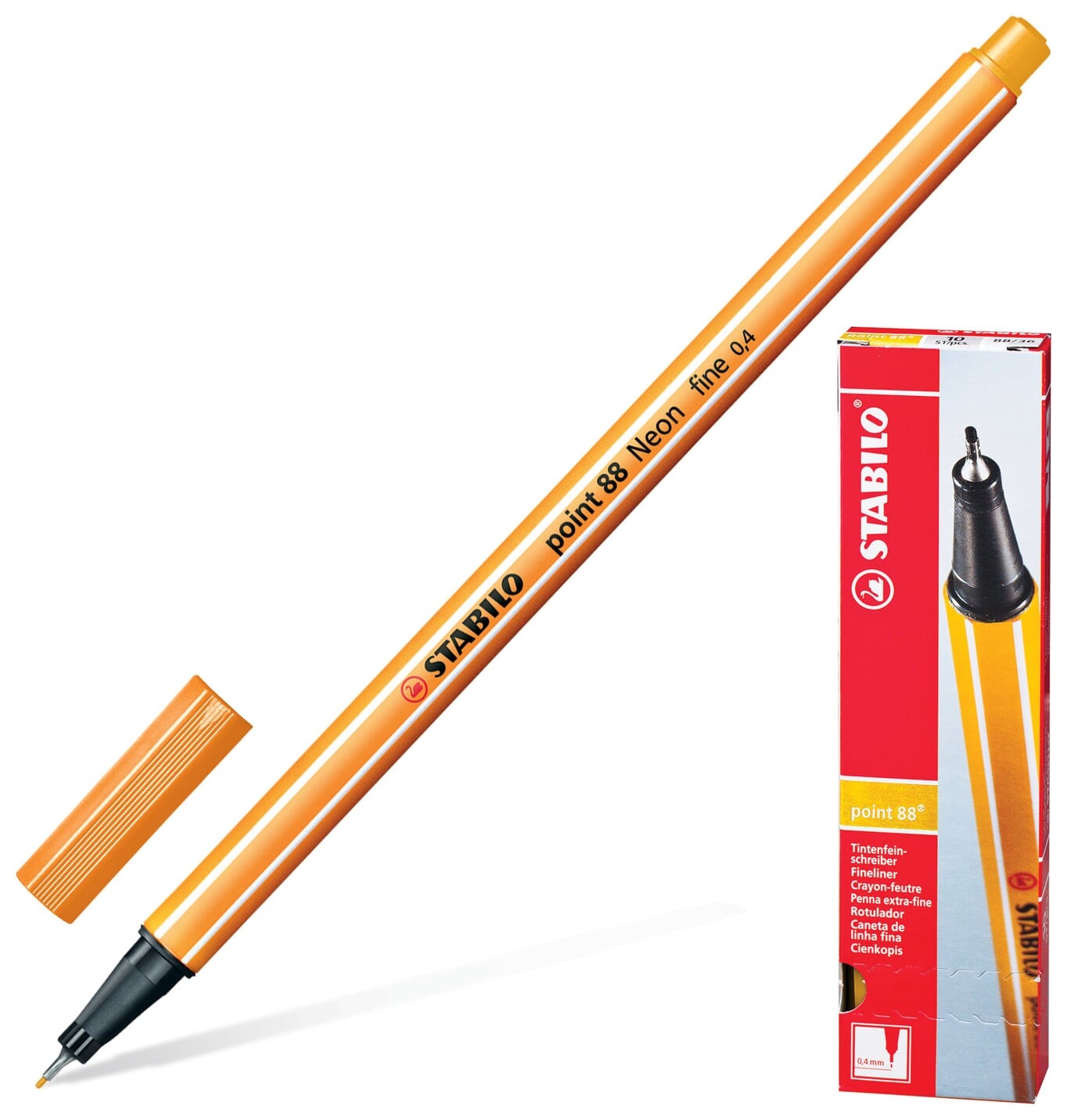 Ручка капиллярная (Линер) Stabilo "Point 88", неоновая оранжевая, корпус оранжевый, линия письма 0,4 мм, 88/054  Stabilo