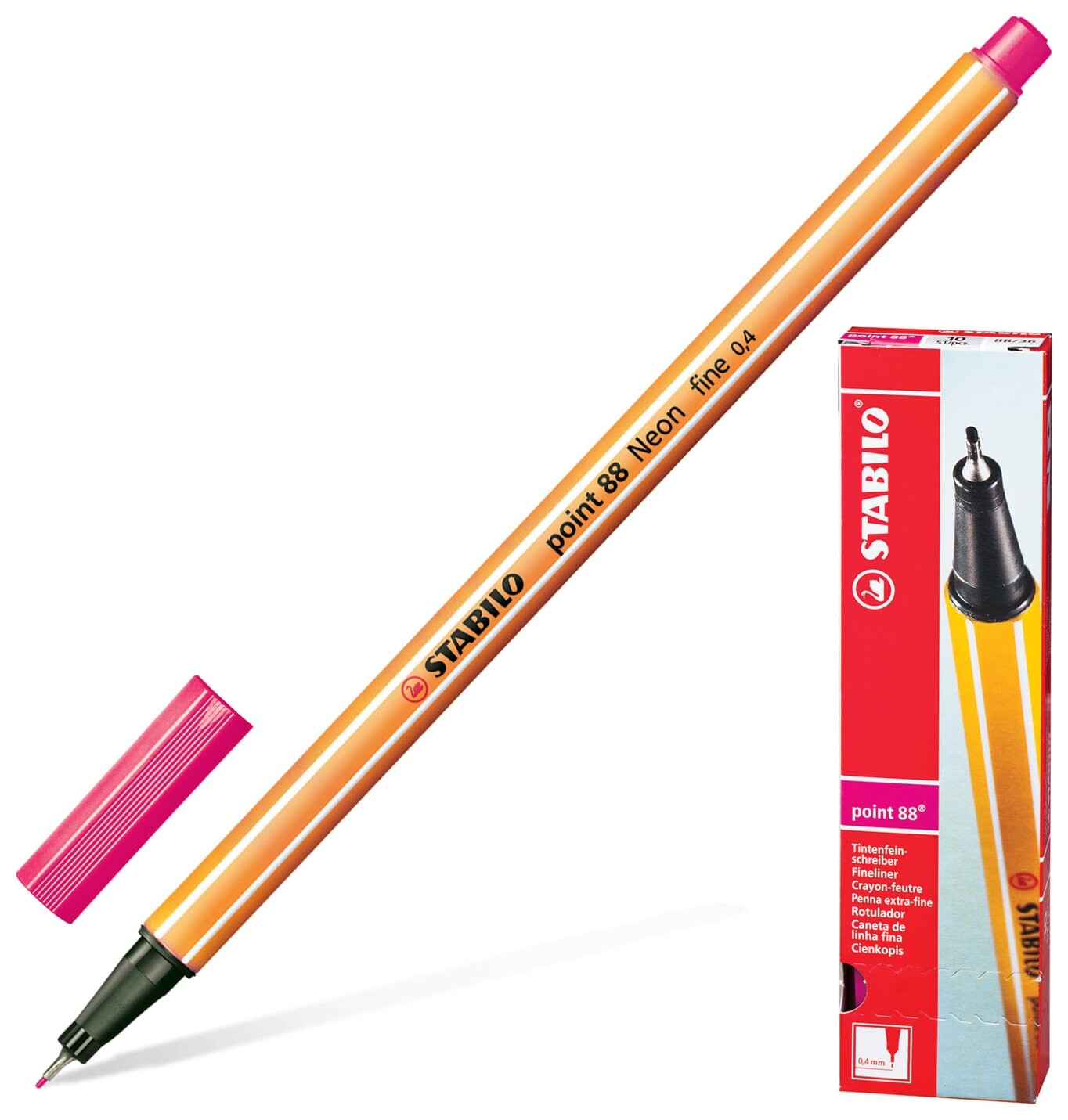 Ручка капиллярная (Линер) Stabilo "Point 88", неоновая розовая, корпус оранжевый, линия письма 0,4 мм, 88/056  Stabilo