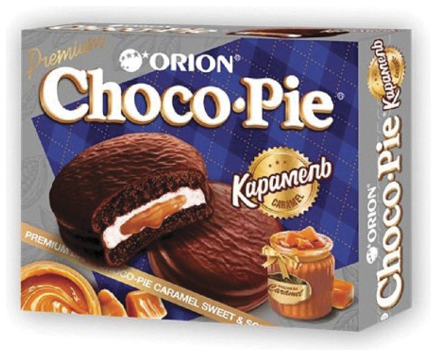 Печенье Orion "Choco Pie Dark Caramel" темный шоколад, карамельное, 360 г (12 штук х 30 г), о0000013514  Orion