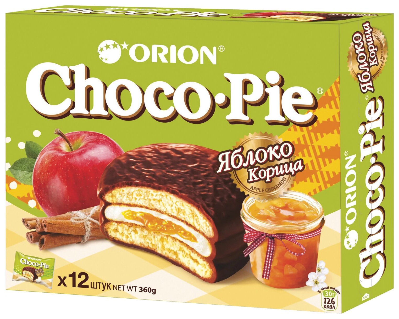 Печенье Orion "Choco Pie Apple-cinnamon" яблоко корица 360 г (12 штук х 30 г), о0000012846  Orion