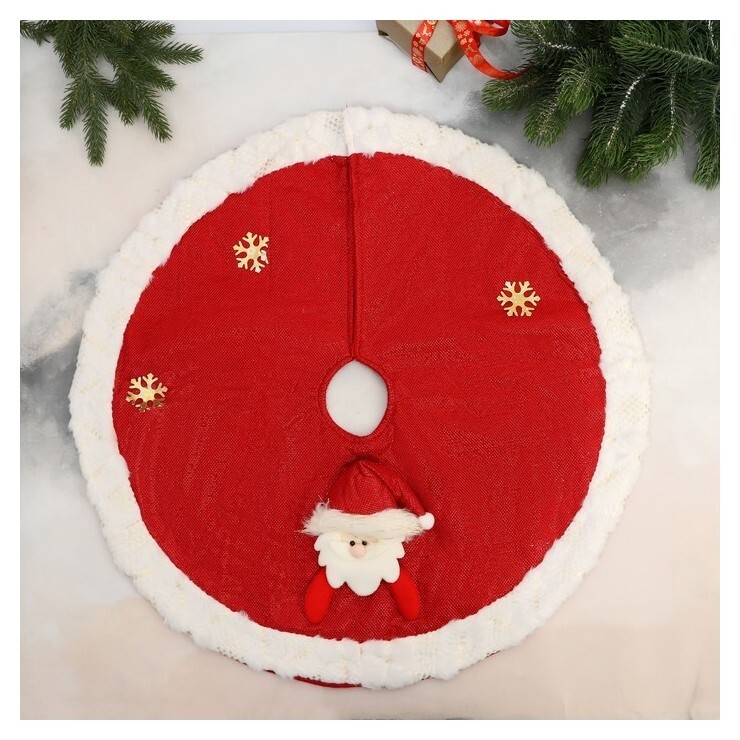 Полянка под ёлку "Сияние полос" Дед мороз и снежинки, D-60 см, бело-красный  Зимнее волшебство