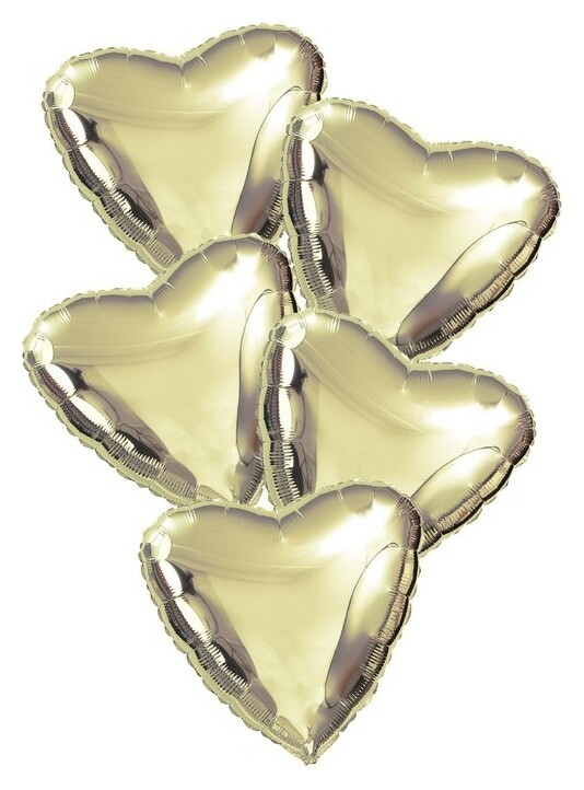 Шары фольгированные 19" «Сердца», набор 5 шт., шампань Leti