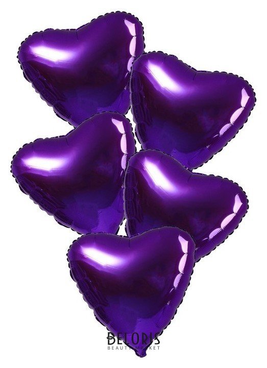 Шары фольгированные 19 «Сердца», набор 5 шт., цвет пурпурный Leti