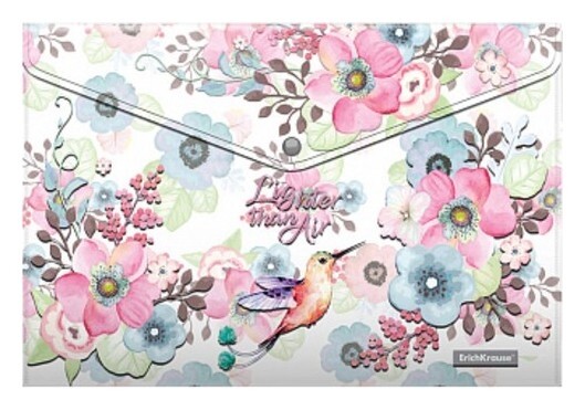 Папка-конверт на кнопке А4, 160 мкм, Erichkrause, Colibri, полупрозрачная, глянцевая, с принтом  Erich krause