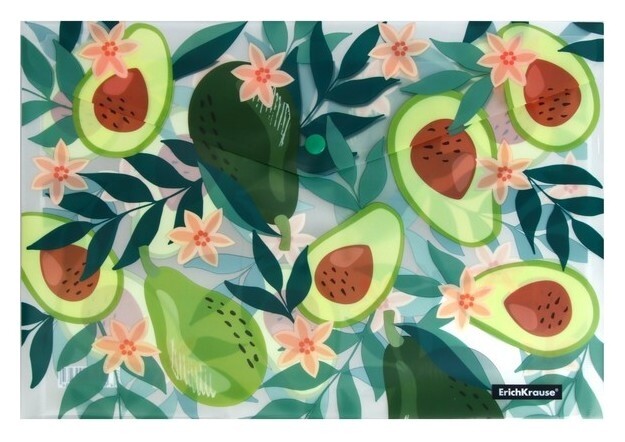 Папка-конверт на кнопке А4, 160 мкм, Erichkrause, Avocado Dusk, полупрозрачная, глянцевая, с принтом  Erich krause