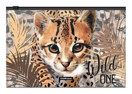 Папка-конверт на Zip-молнии А5, 160 мкм, Erichkrause, Wild Cat, глянцевая, полупрозрачная, с принтом  Erich krause