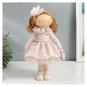 Кукла интерьерная "Малышка Ася в розовом, с медведем" 36х13х15,5 см 