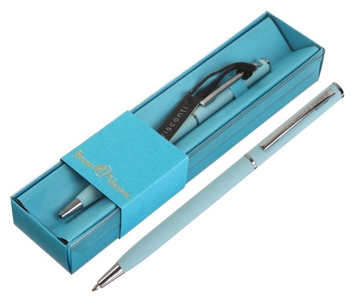 Ручка шариковая поворотная, 0.7 мм, Bruno Visconti Palermo, стержень синий, нежно-голубой металлический корпус, в футляре