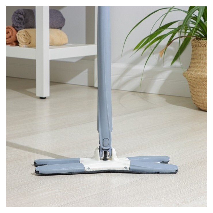 Швабра для мытья пола плоская с отжимом Twist доляна, насадка из микрофибры 36×14 см, стальная нержавеющая ручка 125 см  Доляна