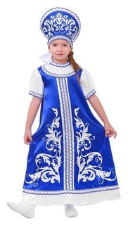Русский костюм для девочки: платье с кокеткой, кокошник, р-р 68, рост 134-140 см, цвет синий Страна Карнавалия