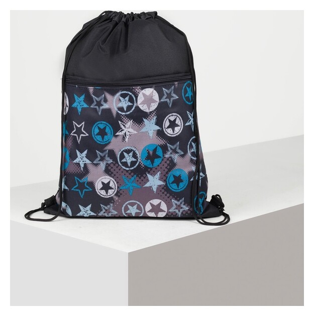 Мешок для обуви, отдел на шнурке, наружный карман на молнии, цвет чёрный  ЗФТС