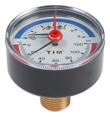 Термоманометр TIM Y-63t-6, аксиальный, Дк 63 мм, 6 бар, 120°с