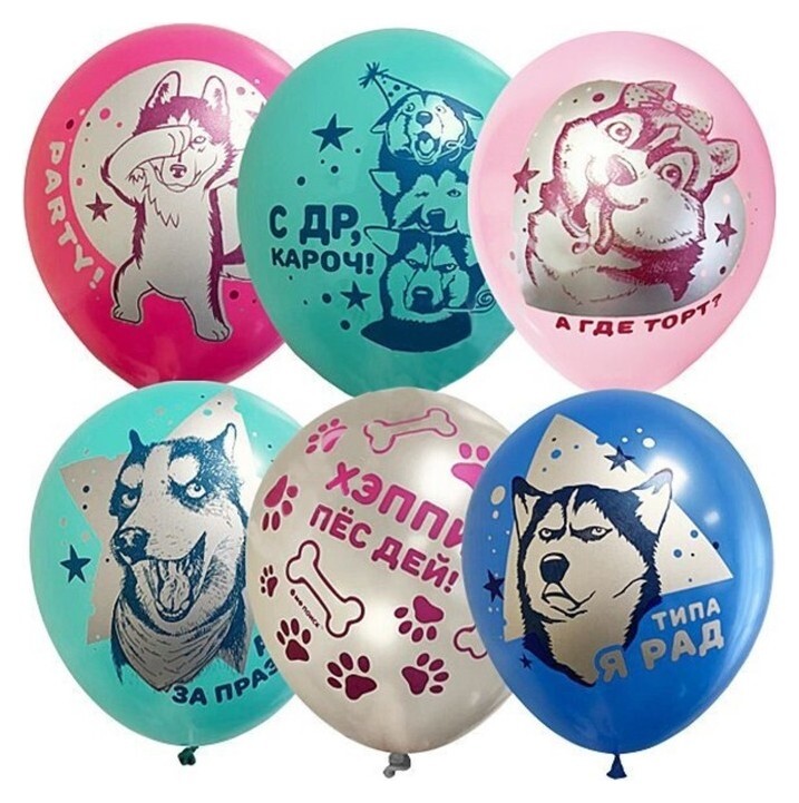 Шар латексный 12" «С ДР! хаски», набор 25 шт.  Latex Occidental