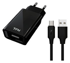 Сетевое зарядное устройство Tfn, USB - 1 А, кабель Microusb 1 м, черное TFN
